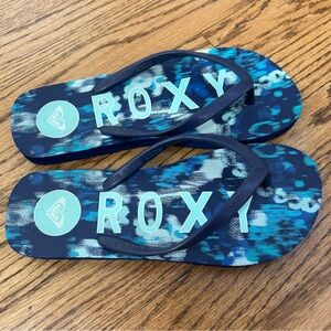 ROXY Playa Blue Print Flip Flops Thongs Size 6/7
